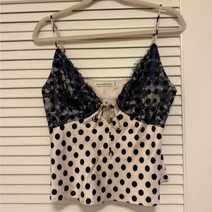 Abercrombie & Fitch Black and Cream Polka Dot Lace Trim Cami